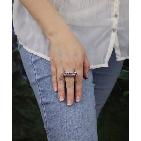 Sterling Silver Pink Tourmaline and White Topaz Butterfly Floral Ring Size 9 1/4 - Picture 6 of 10